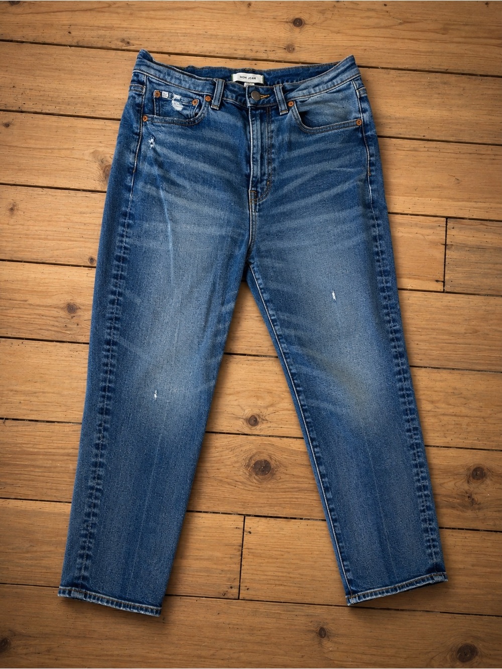 American Eagle Mom Jeans Women Size 8 Short High Rise Distressed Blue Denim